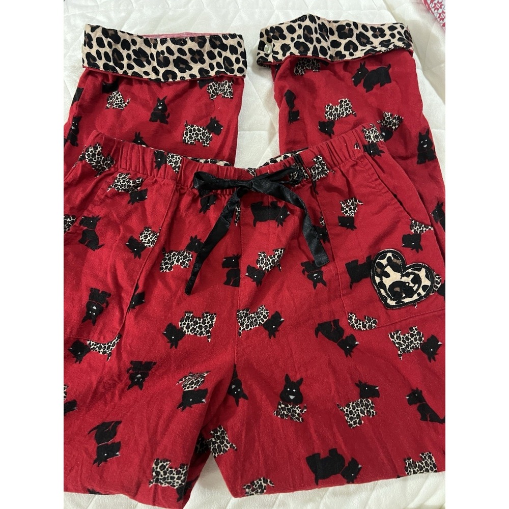 Red Pajama Pants Size Small With Scottie Dogs Leopard Print